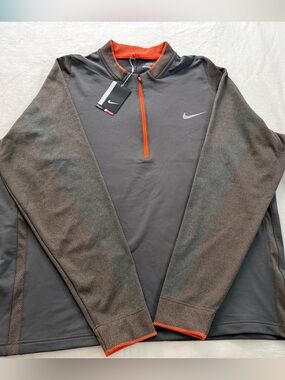 Nike Men’s Dark Gray Half-Zip Performance Pullover with Orange Trim